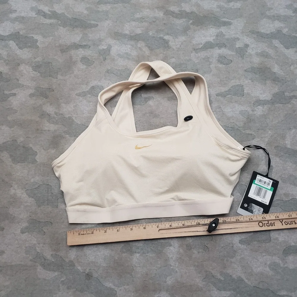 Nike Sports Bra Womens XL Beige Dri-Fit Pullover Running Fitness Gym Outdoors